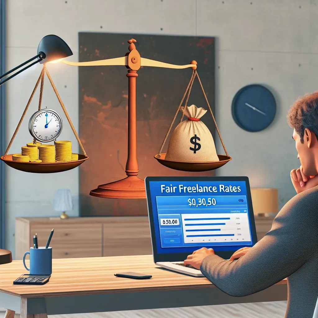 "Infographic showing fair freelance rates for beginners in various industries, highlighting key statistics and tips for setting competitive pricing."