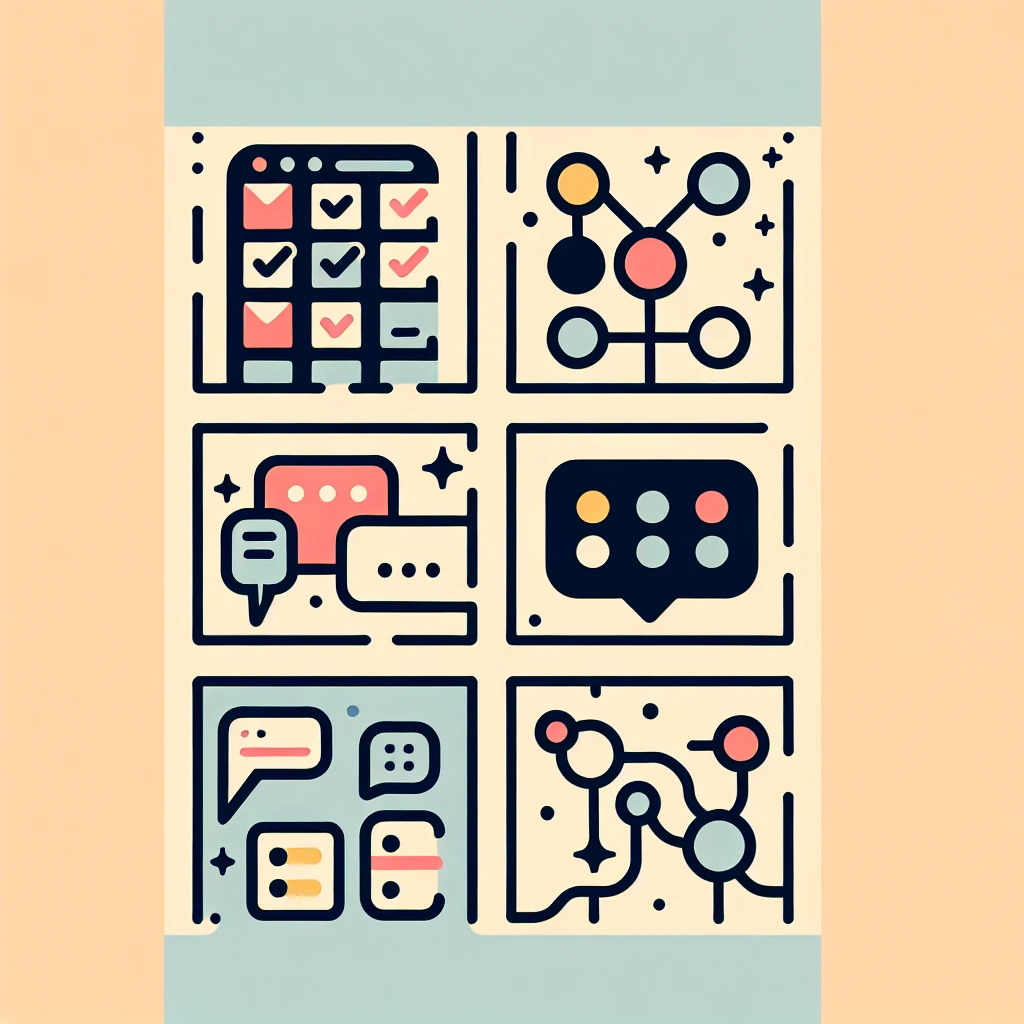 Alt text: "Gambar ilustrasi yang menunjukkan logo Trello, Notion, dan Slack, alat manajemen kerja yang populer, digunakan untuk meningkatkan kolaborasi dan produktivitas dalam tim."